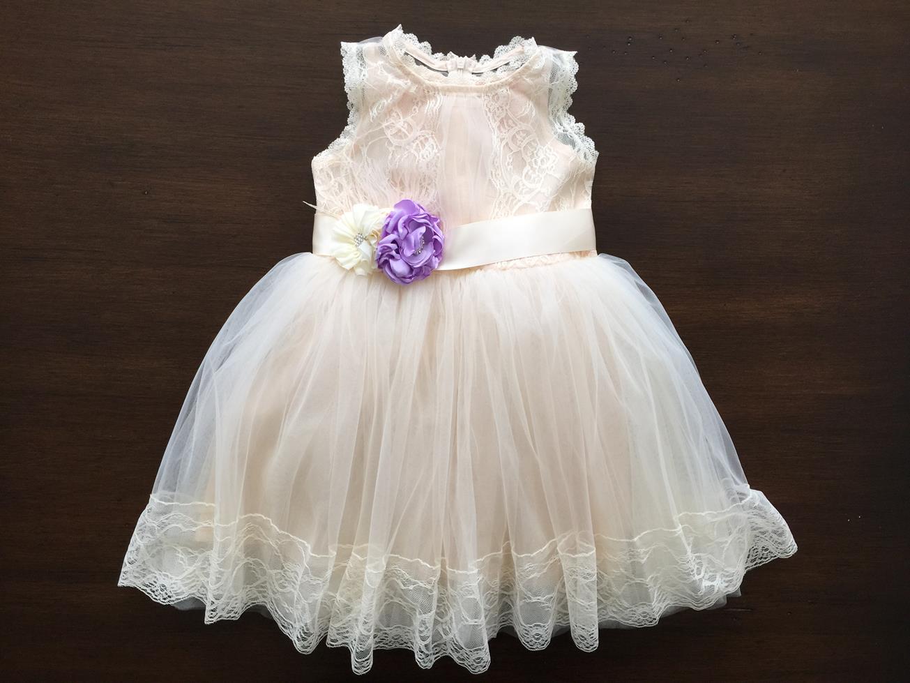 Champagne Baptism Lace Dress, Flower Girl Dress