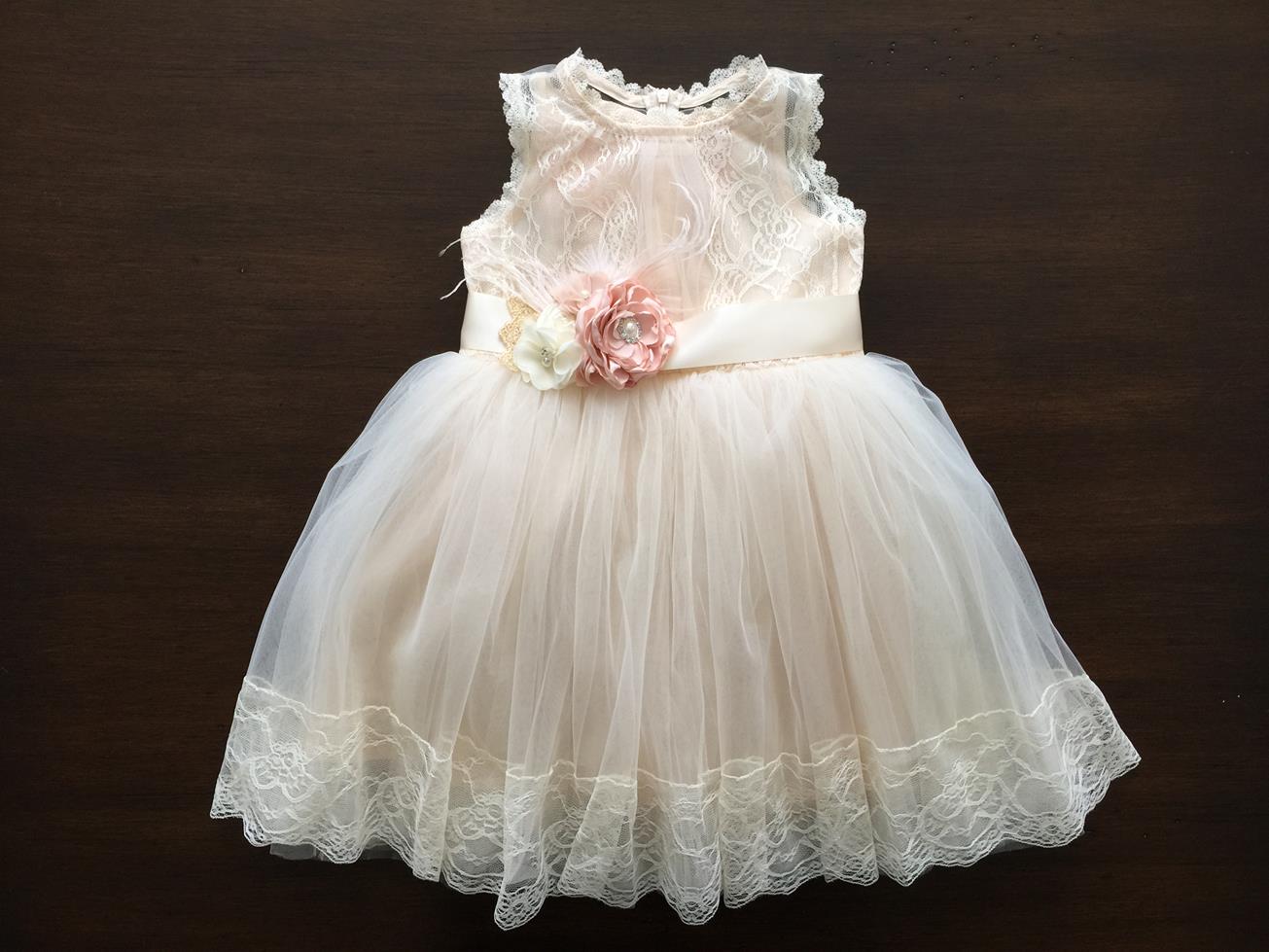 Champagne Baptism Lace Dress, Flower Girl Dress