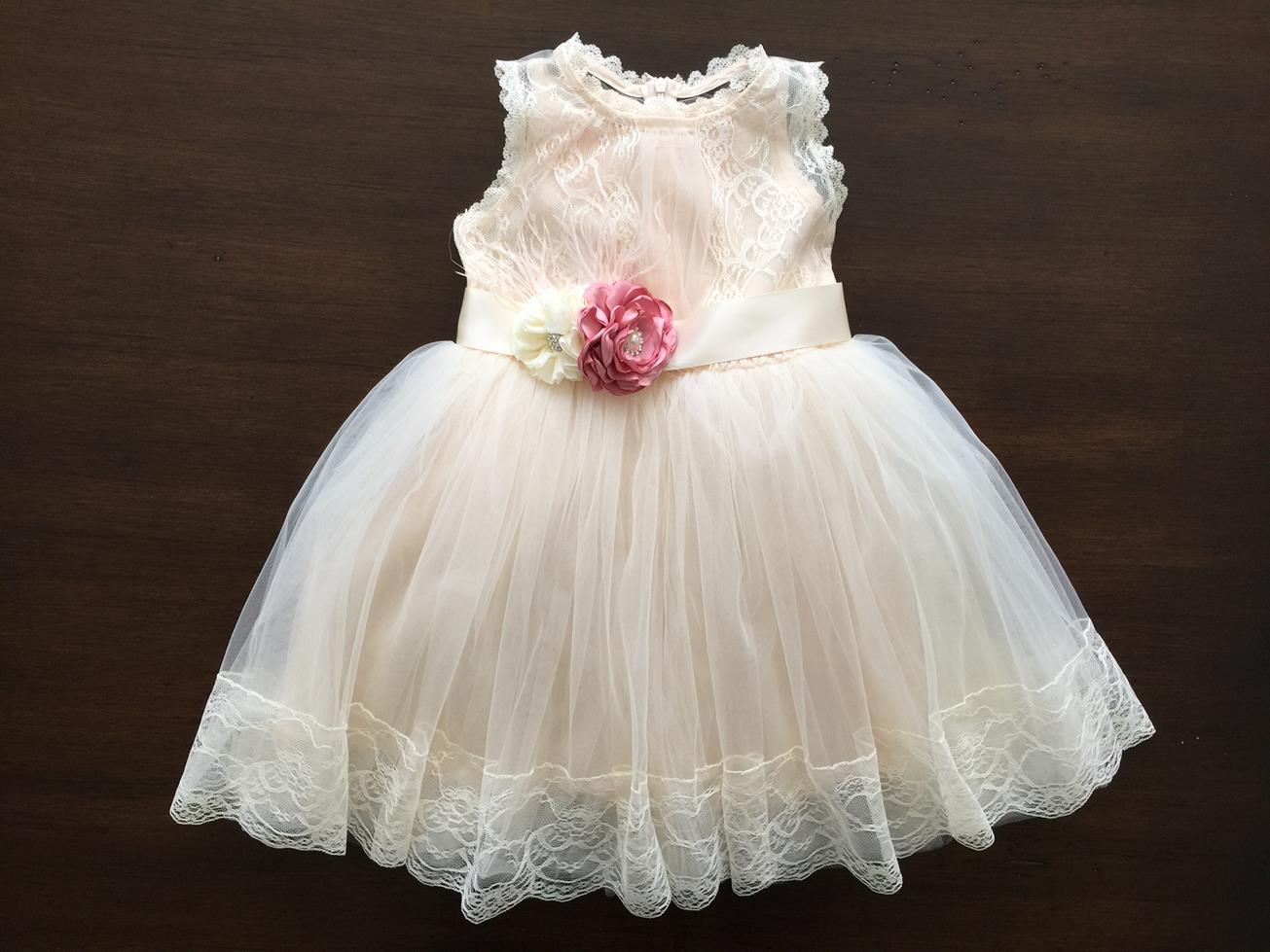 Champagne Baptism Lace Dress, Flower Girl Dress