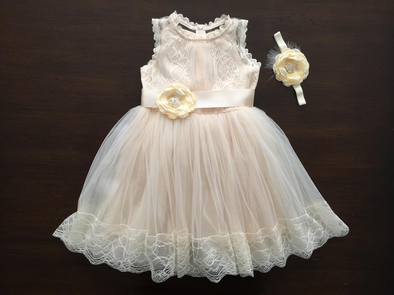 Baby Girl Dress, Champagne Christening Dress