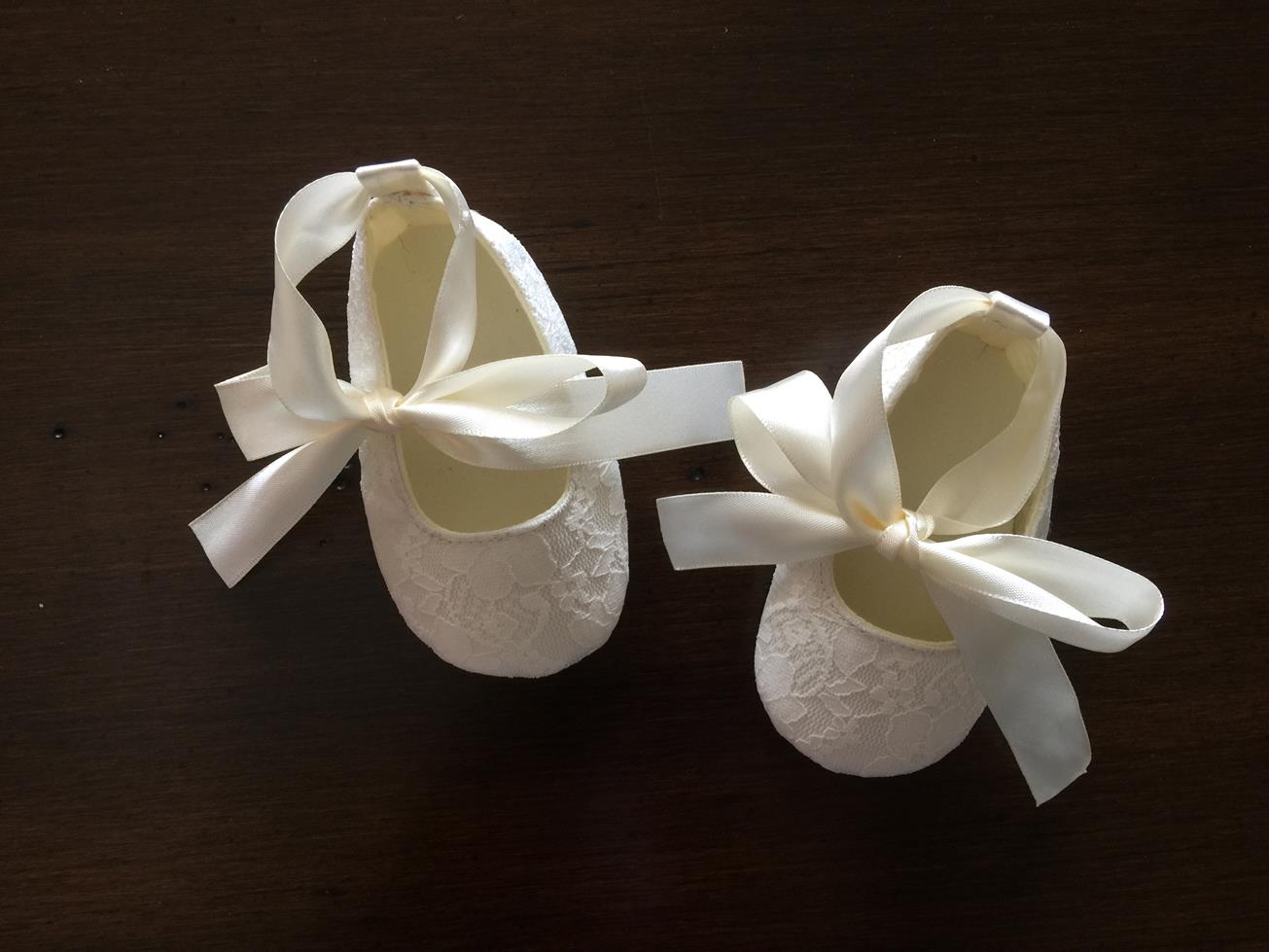 Baby Girl Ivory Baptism Shoes, Baby White Lace Baptism shoes