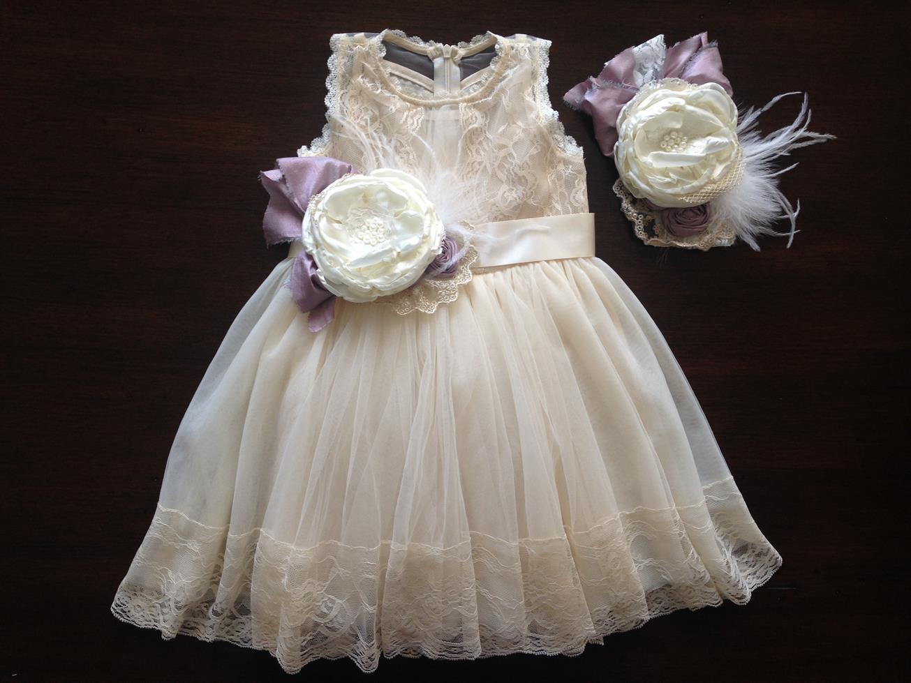 Baby Girl Summer Baptism Dress with Headband and Sash