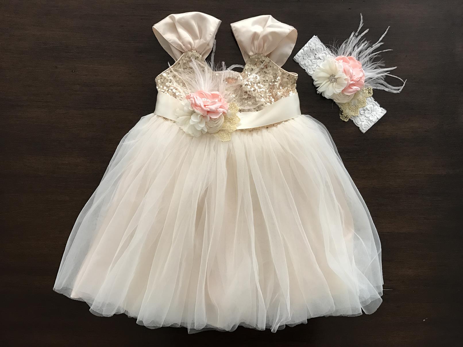 Gold Sequin Flower Girl Dress 9/10 / Champagne Gold Sequin Flower Girl Dress 9/10 / Champagne