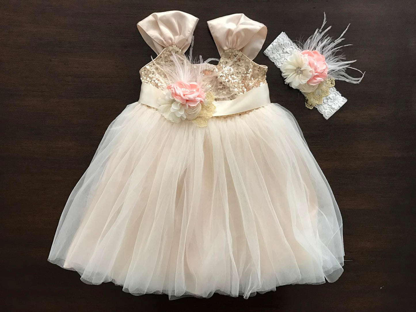 Gold Sequin Flower Girl Dress