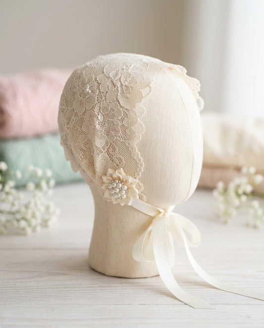 Baby Girl Champagne Lace Wide Baptism Headband