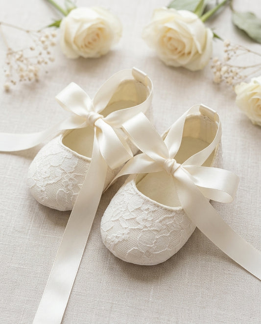 Baby Girl Ivory Baptism Shoes, Baby White Lace Baptism shoes