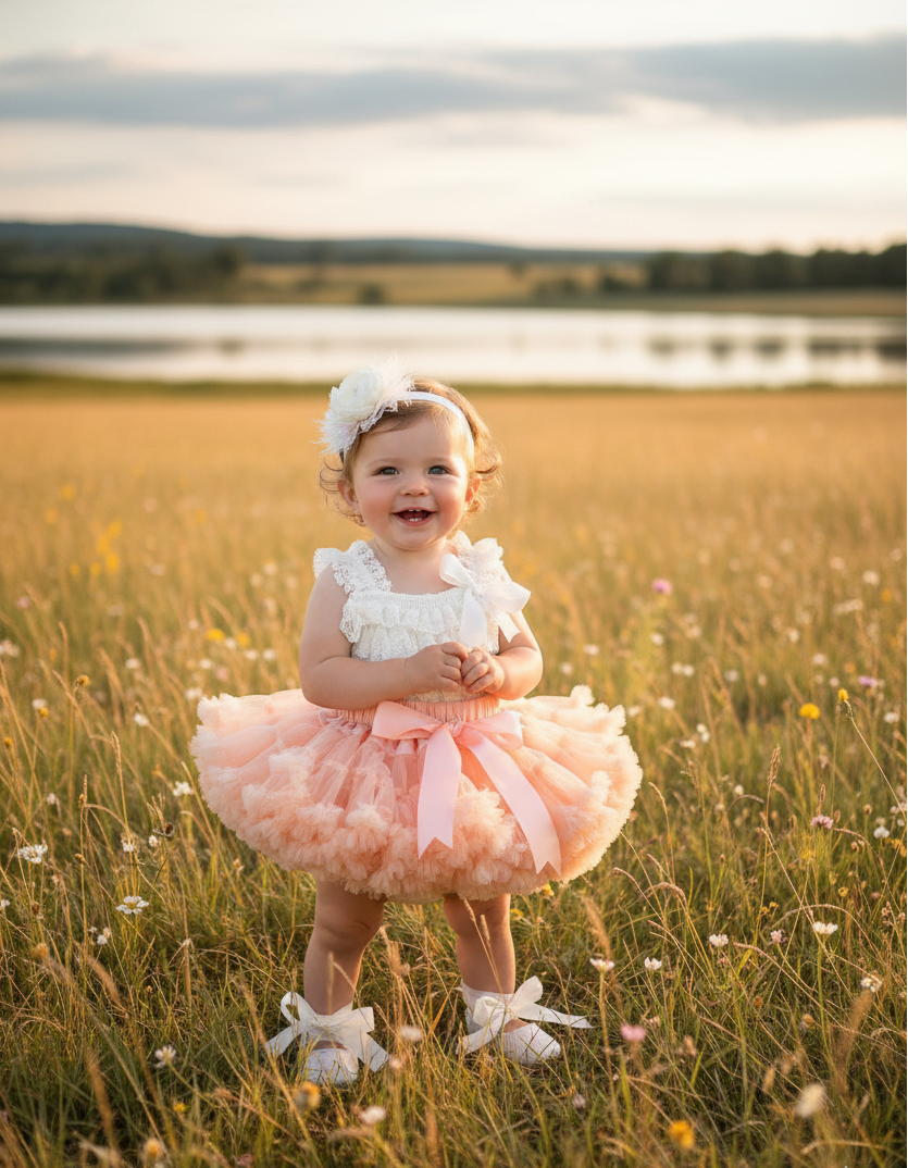 Baby Girl Ivory and Peach Fluffy Tutu Skirt Set