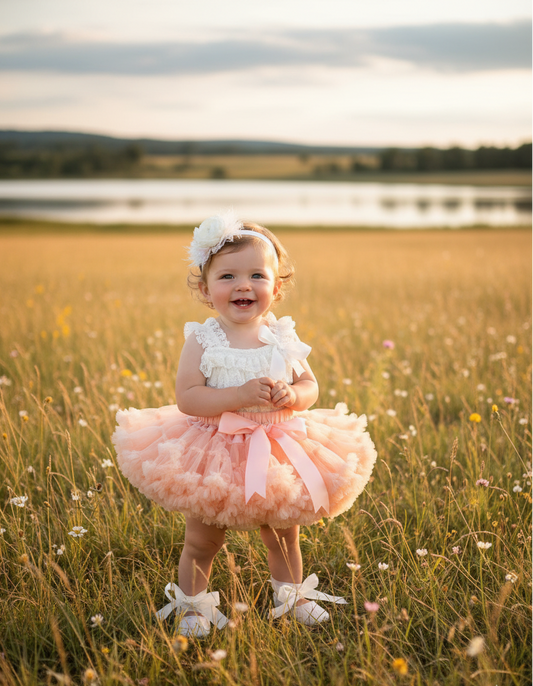 Baby Girl Ivory and Peach Fluffy Tutu Skirt Set
