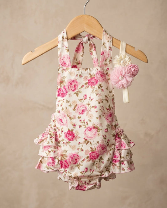 Baby Girl Pink Floral Ruffled Romper