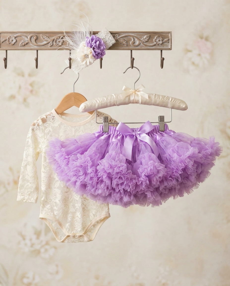 Baby Girl Smash Cake Cream and Lavender Tutu Set with Headband