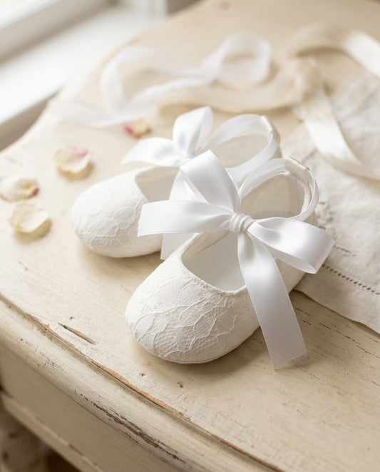 Baby Girl Ivory Baptism Shoes, Baby White Lace Baptism shoes