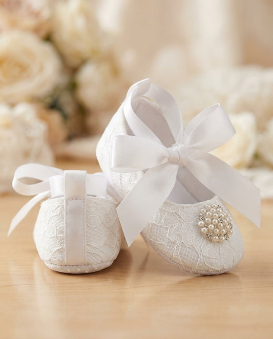 Baby Girl Christening Shoes, Pearls & Rhinestones