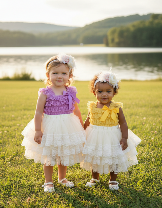 Vintage Lace Romper and Fluffy Lace Skirt with Headband