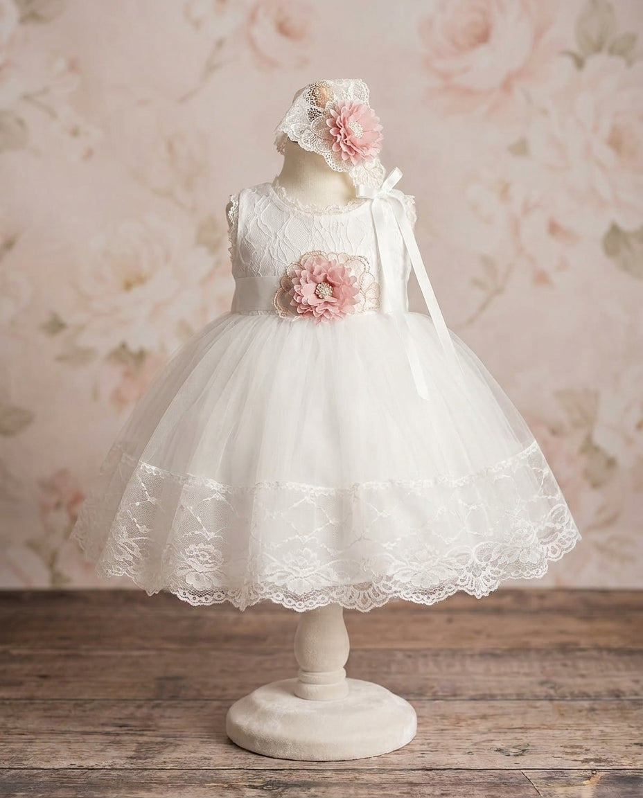 babys white dress Black Friday Offer - Girl Party Dresses Pink champagne silk trim adds the perfect delicate touch White and Pink Baby Girls'