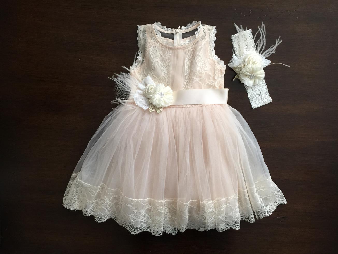 Baptism Dress with Ivory Headband and Sash