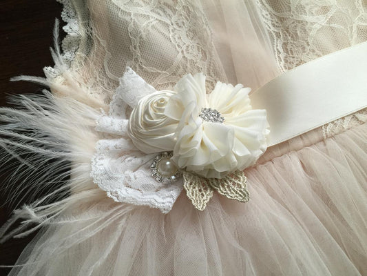 Baptism Dress with Ivory Headband and Sash