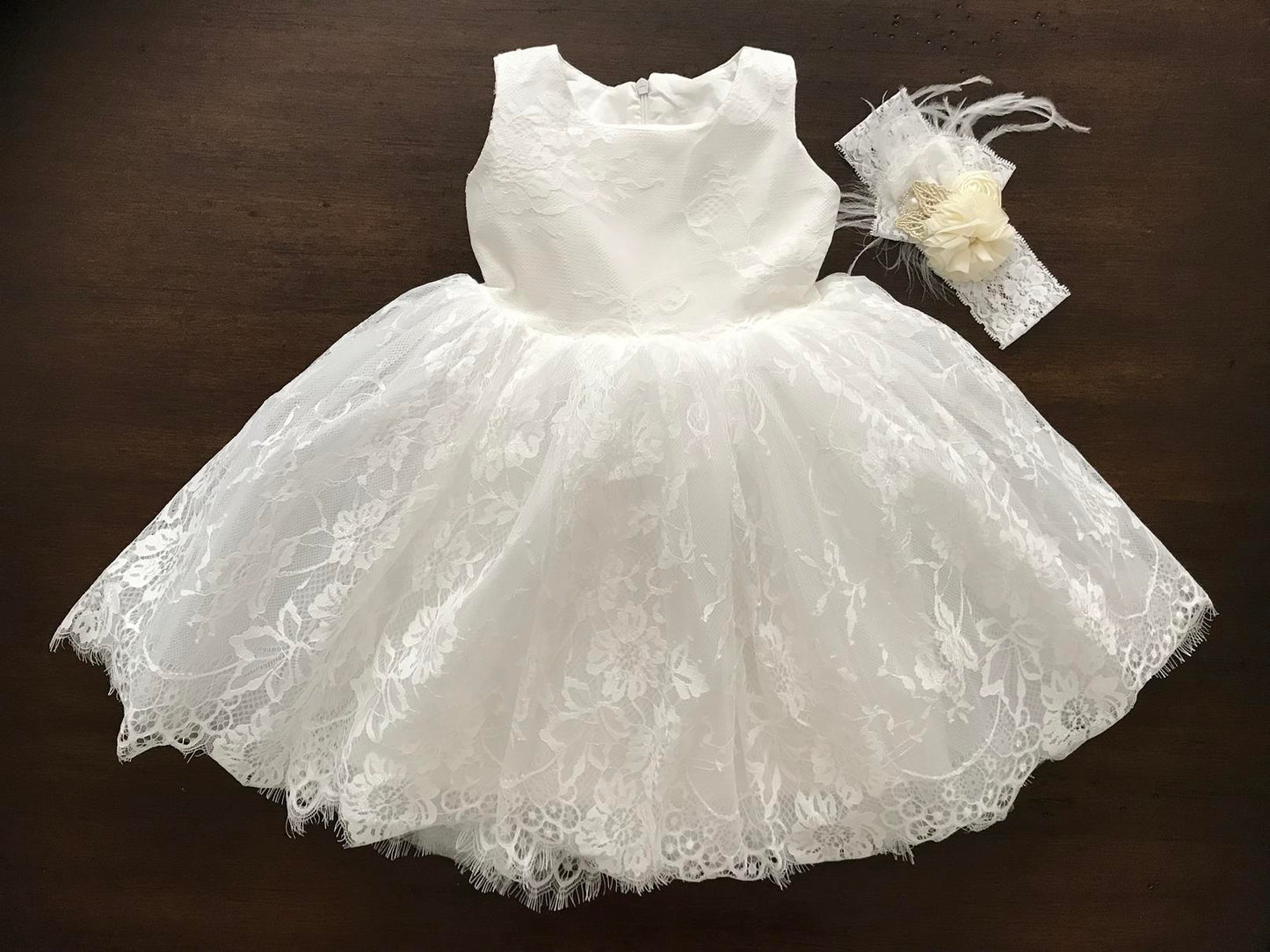 Baptism Lace Dress with Headband