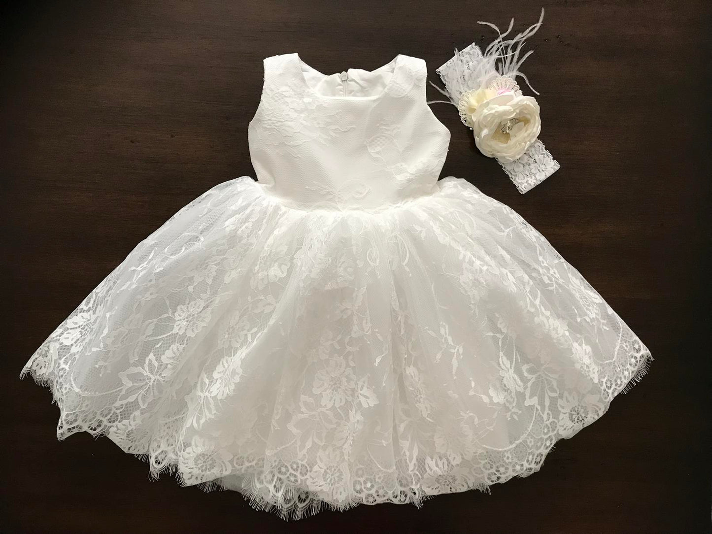 Baptism Lace Dress with Headband