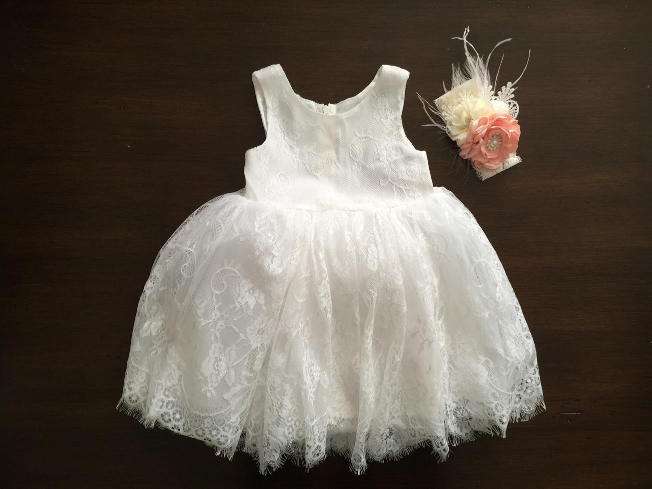 Baptism Lace Dress with Headband
