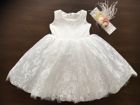 Baptism Lace Dress with Headband