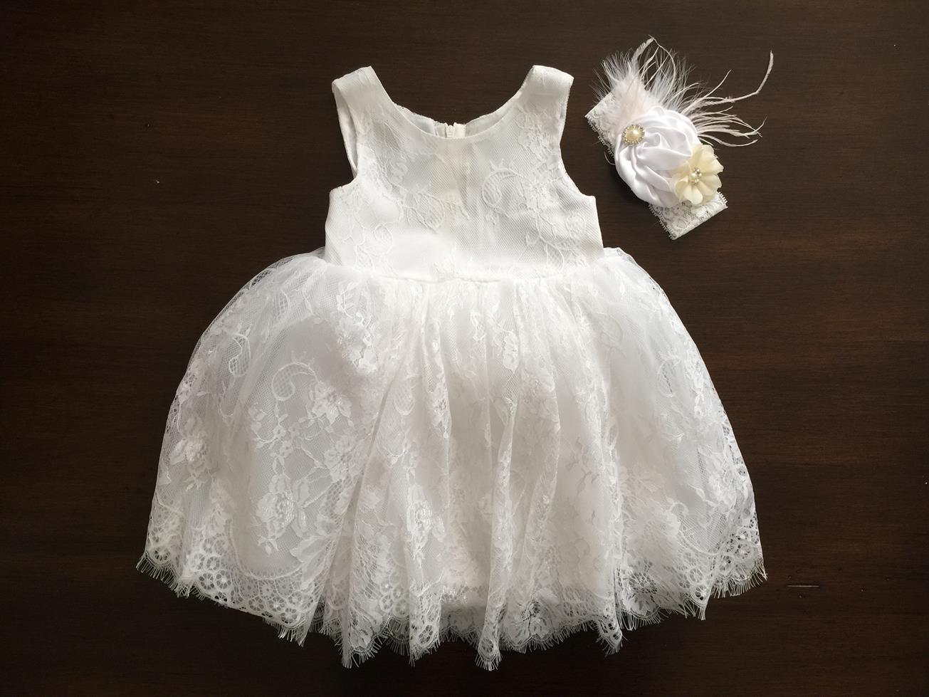 Baptism Lace Dress with Headband
