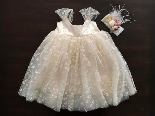 Baptism Tulle Dress with Headband