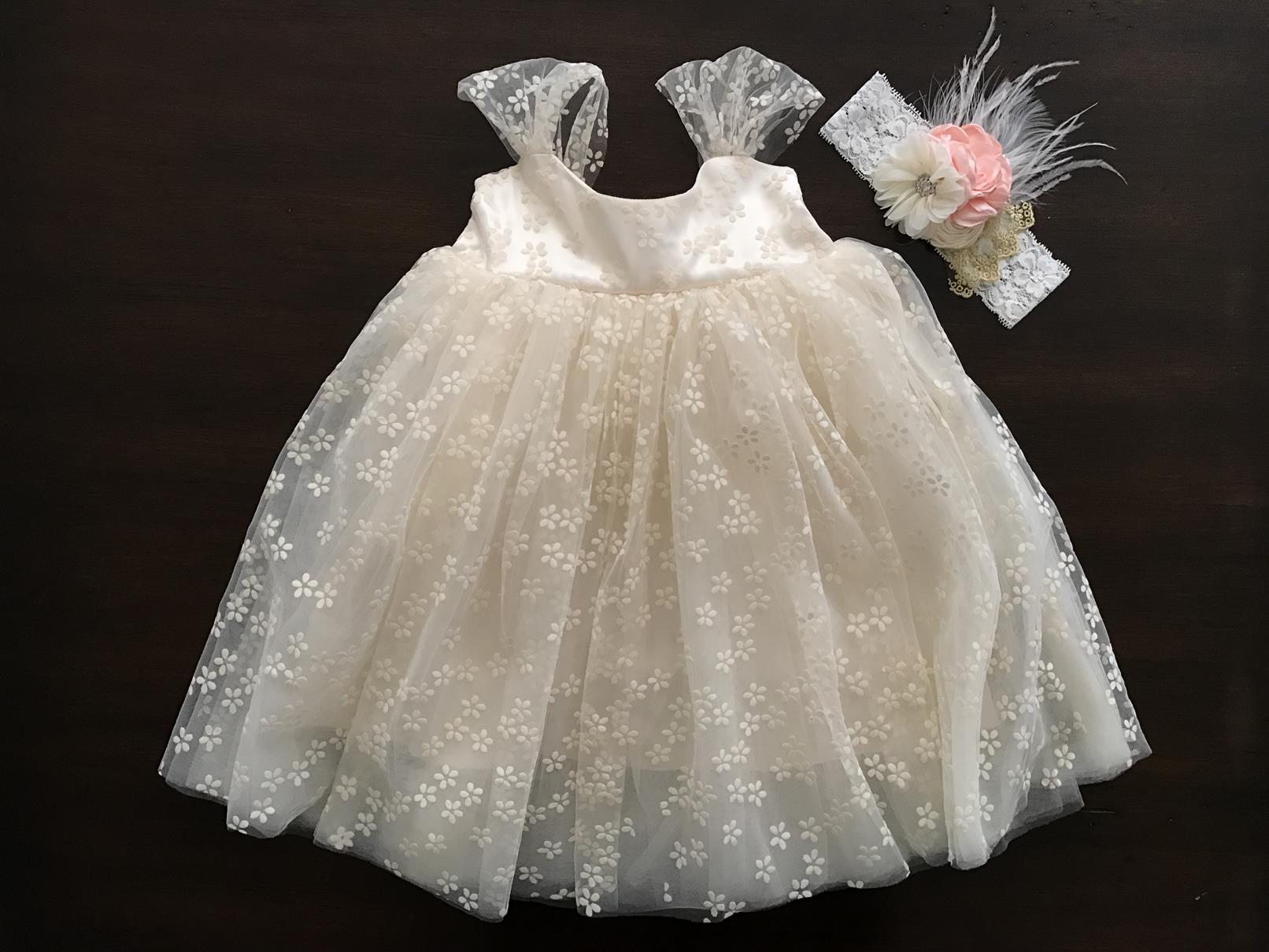 Baby Girl Tulle Dress with Headband Champagne/Peach Blush HB / 5 Baby Girl Tulle Dress with Headband Champagne/Peach Blush HB / 5