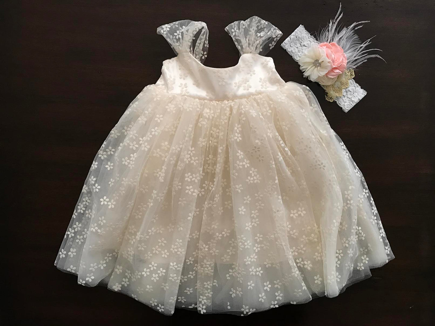 Baptism Tulle Dress with Headband