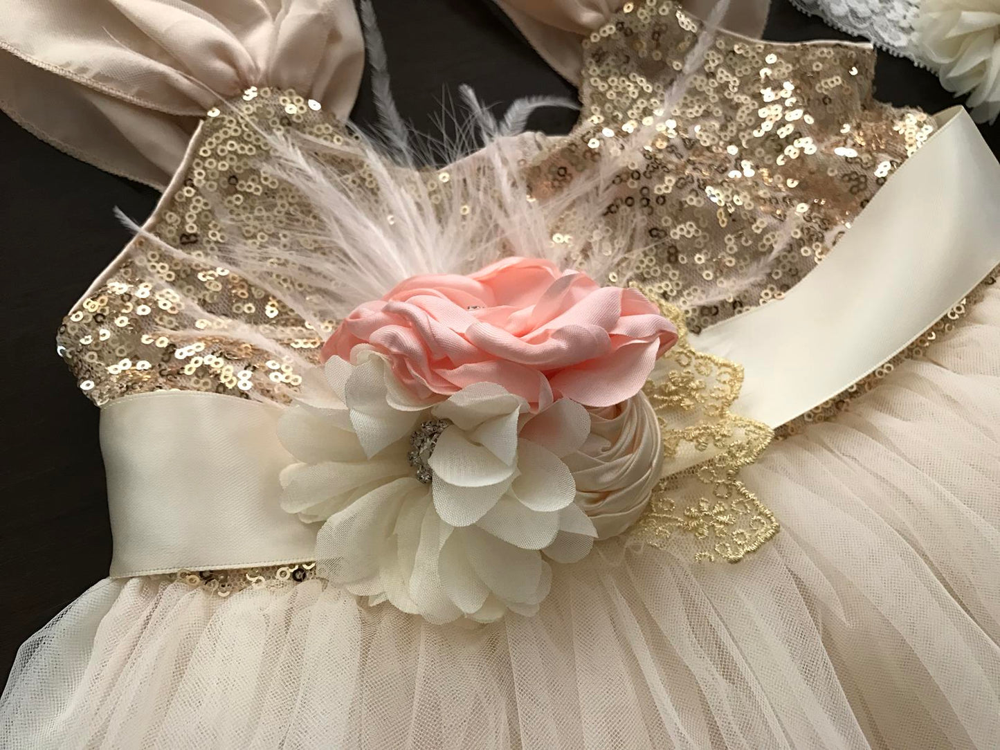 Gold Sequin Flower Girl Dress