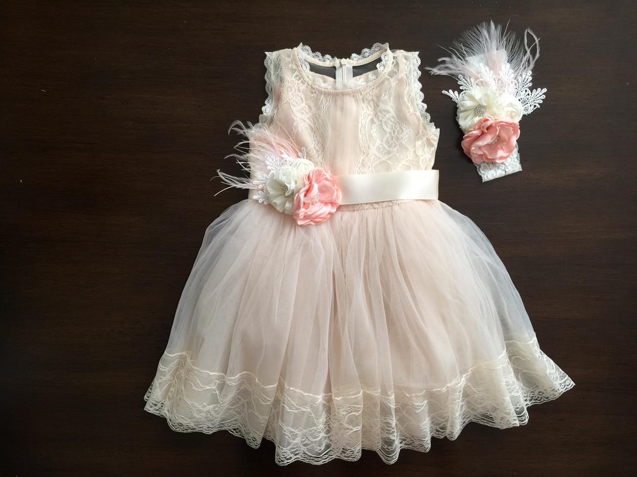 French Summer Baptism Dress with Headband and Sash