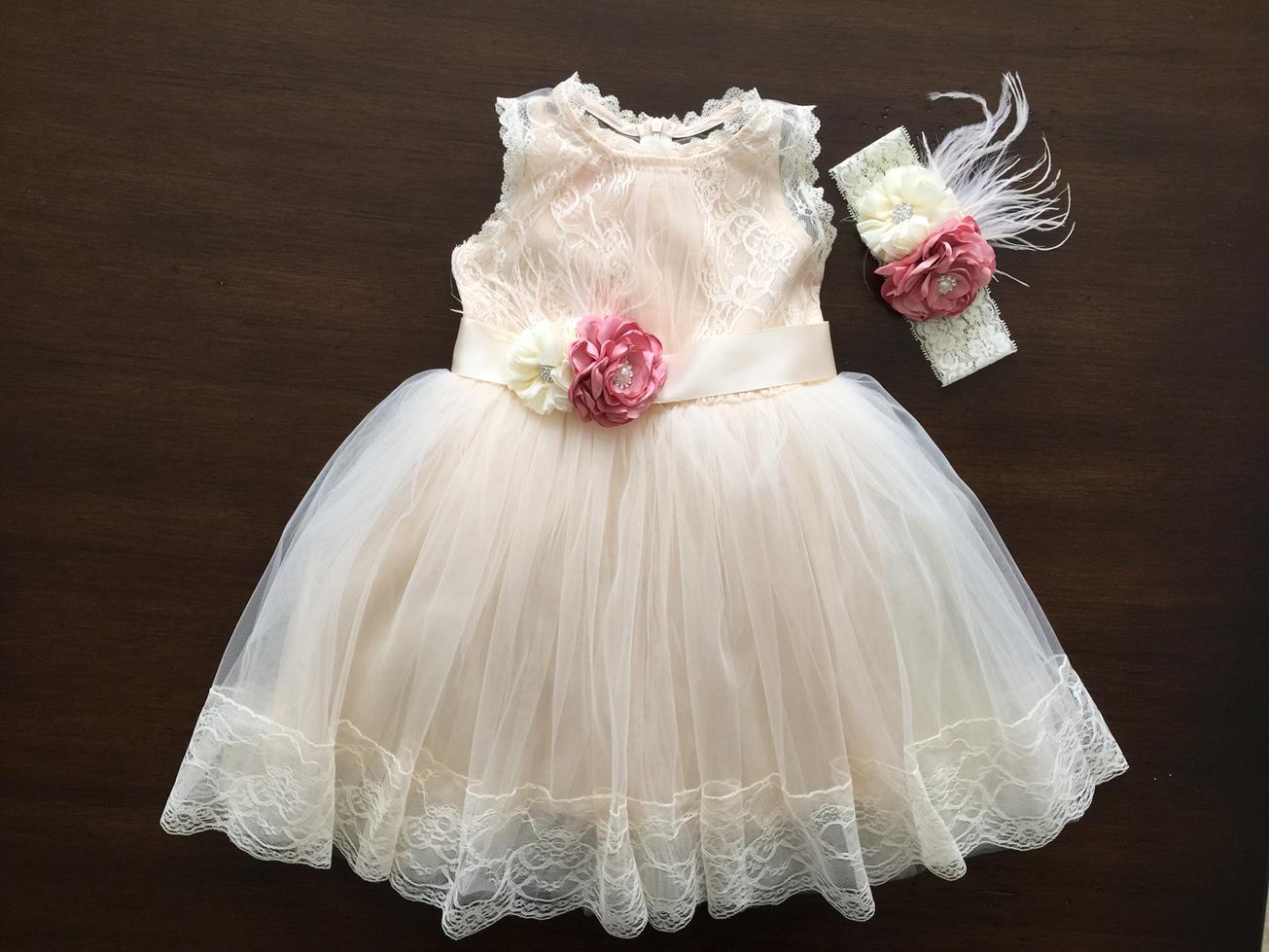 French Summer Baptism Dress with Headband and Sash