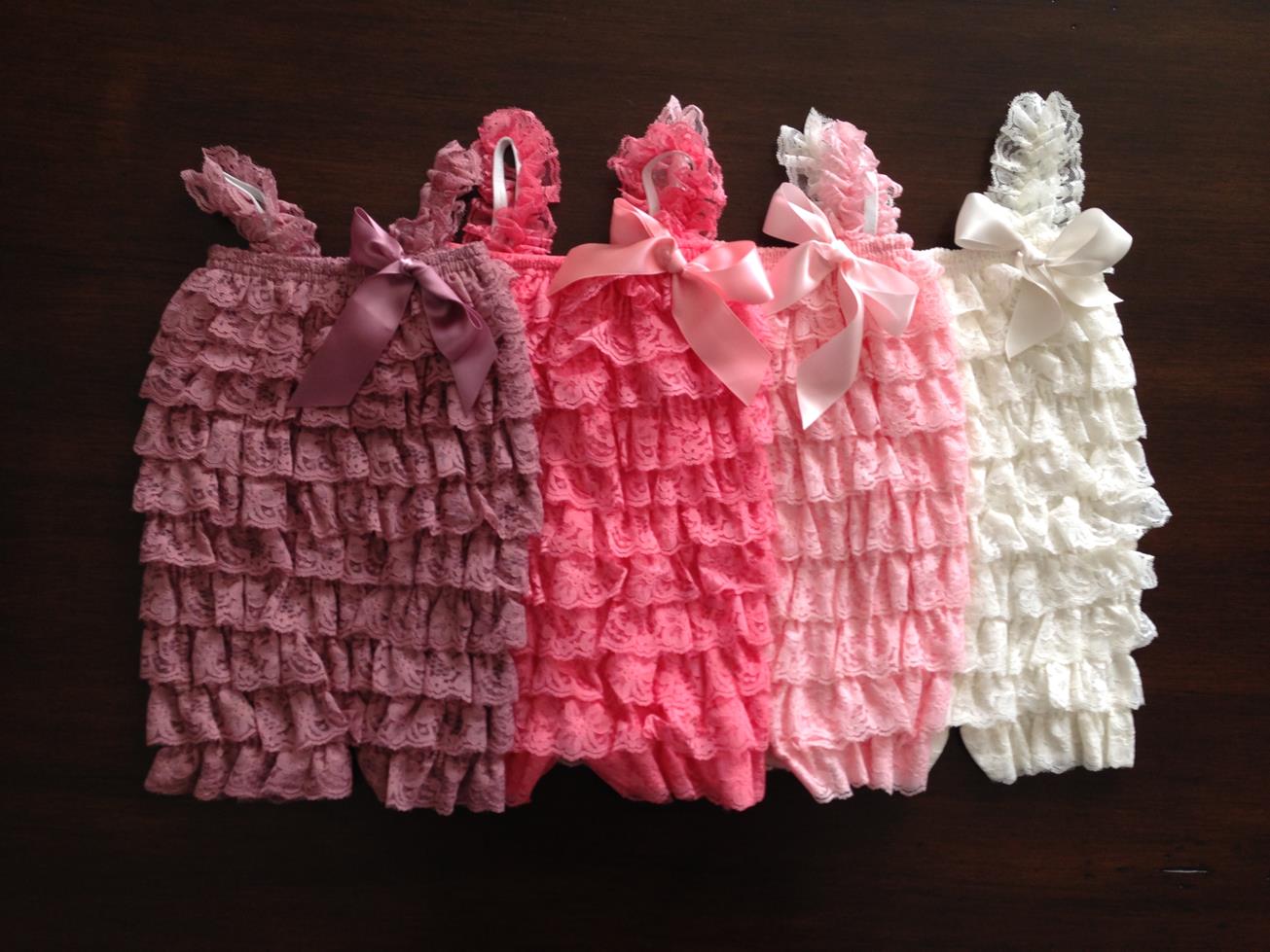 French Ivory Baby Lace Romper, Pink Lace Romper