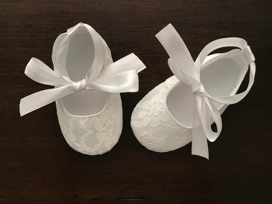 Baby Girl White Baptism Shoes, French White Baby Girl Lace Shoes