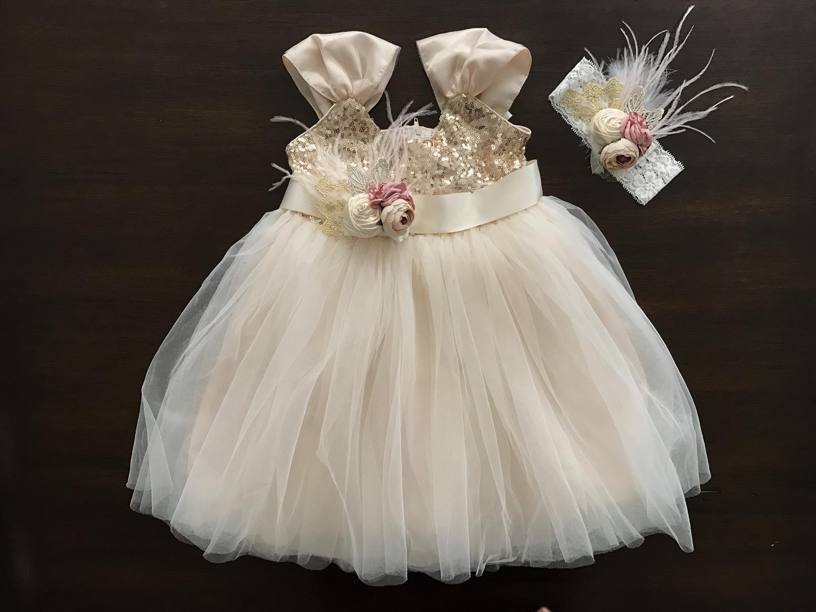 Gold Sequins Princess Flower Girl Dress 18 Months / Champagne Gold Sequins Princess Flower Girl Dress 18 Months / Champagne