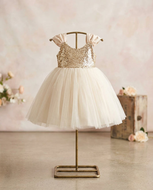 Gold and Vintage Ivory Flower Girl Dress