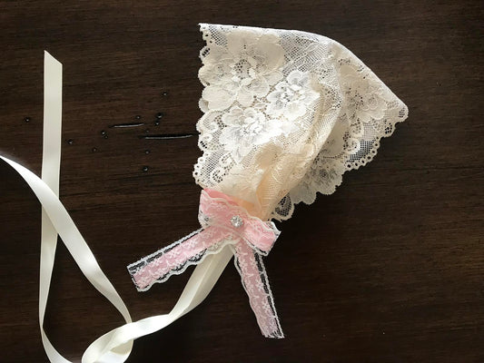 Baby Girl French White Lace Wide Baptism Headband with Bows