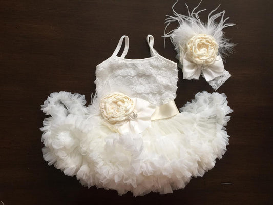 Ivory Baptism Tutu Dress, Ivory Flower Girl Dres