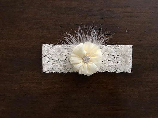Ivory Baby Baptism Headband, Sash, and Barefoot Sandals
