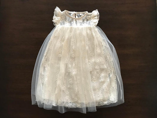 Ivory Lace Christening Dress with Headband and Sash