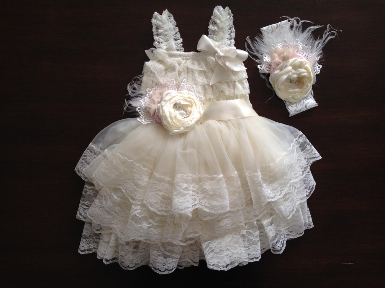 Lace Romper and Fluffy Lace Skirt with Headband & Sash