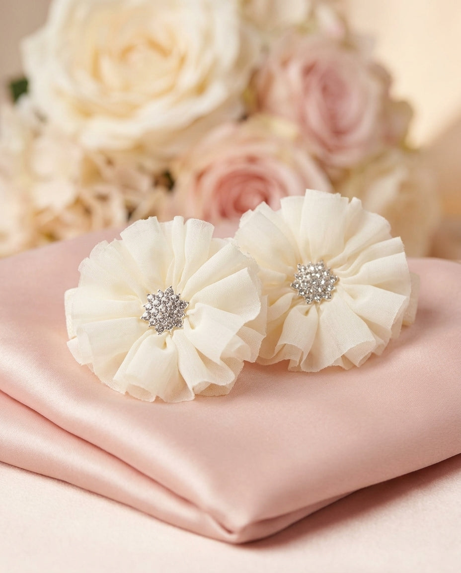 White and Ivory Baby Baptism Rosette Headband, Sash, and Barefoot Sandals