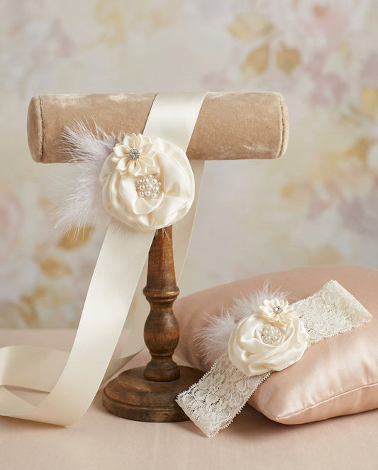 Ivory Baptism Headband with Rhinestone