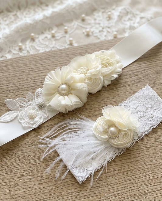 Ivory Christening Headband and Baby Girl Baptism Sash