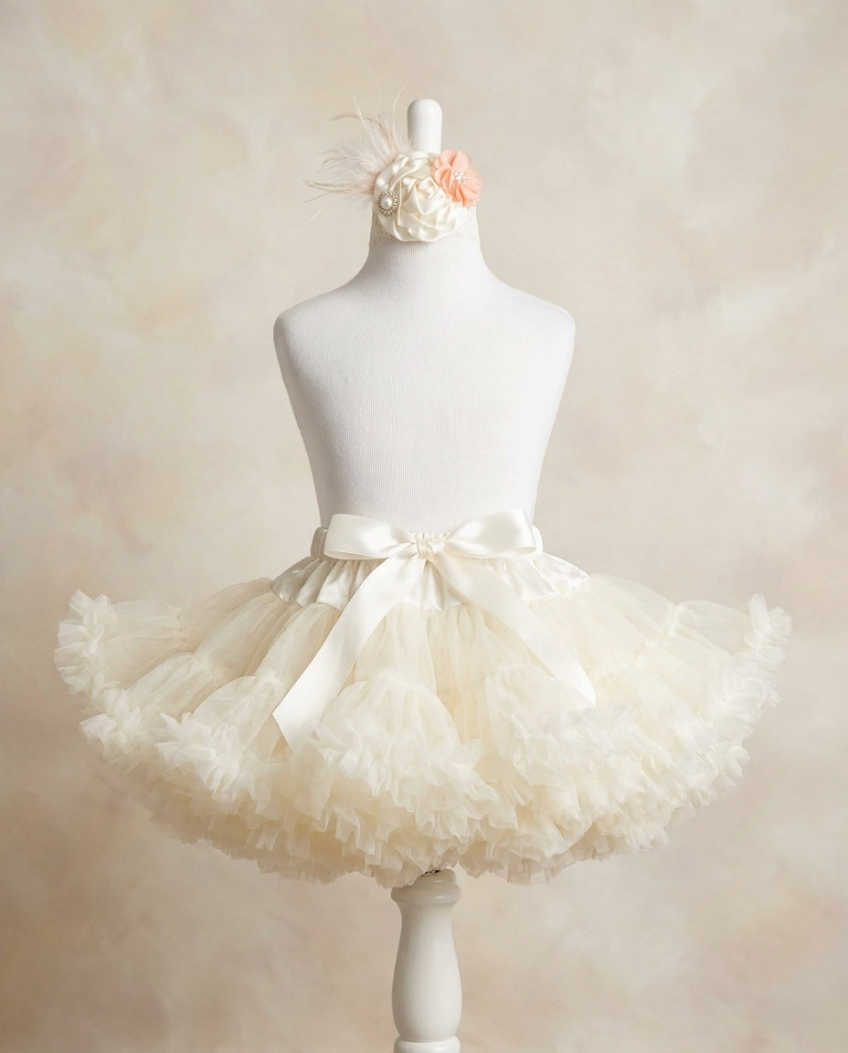 French Ivory Fluffy Baby Tutu Skirt and Headband