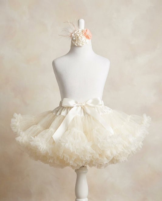 French Ivory Fluffy Baby Tutu Skirt and Headband