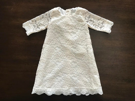 Baby Girl Lace Christening Dress with Headband, Bell Baptism Lace Dress
