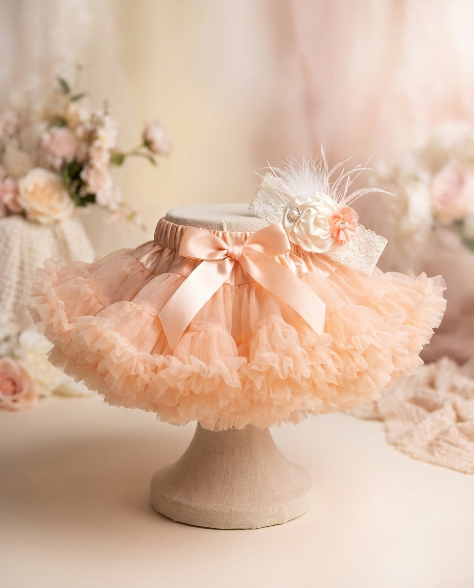 Peach Blush Fluffy Baby Petti Skirt and Headband