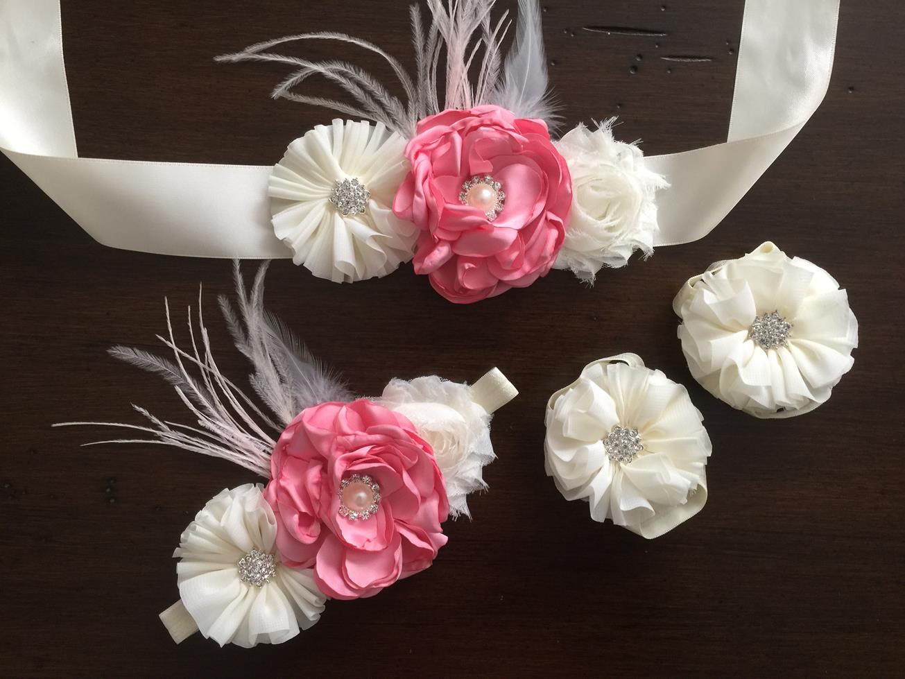 Baby Smash Cake Romper, Pink Headband & Sash