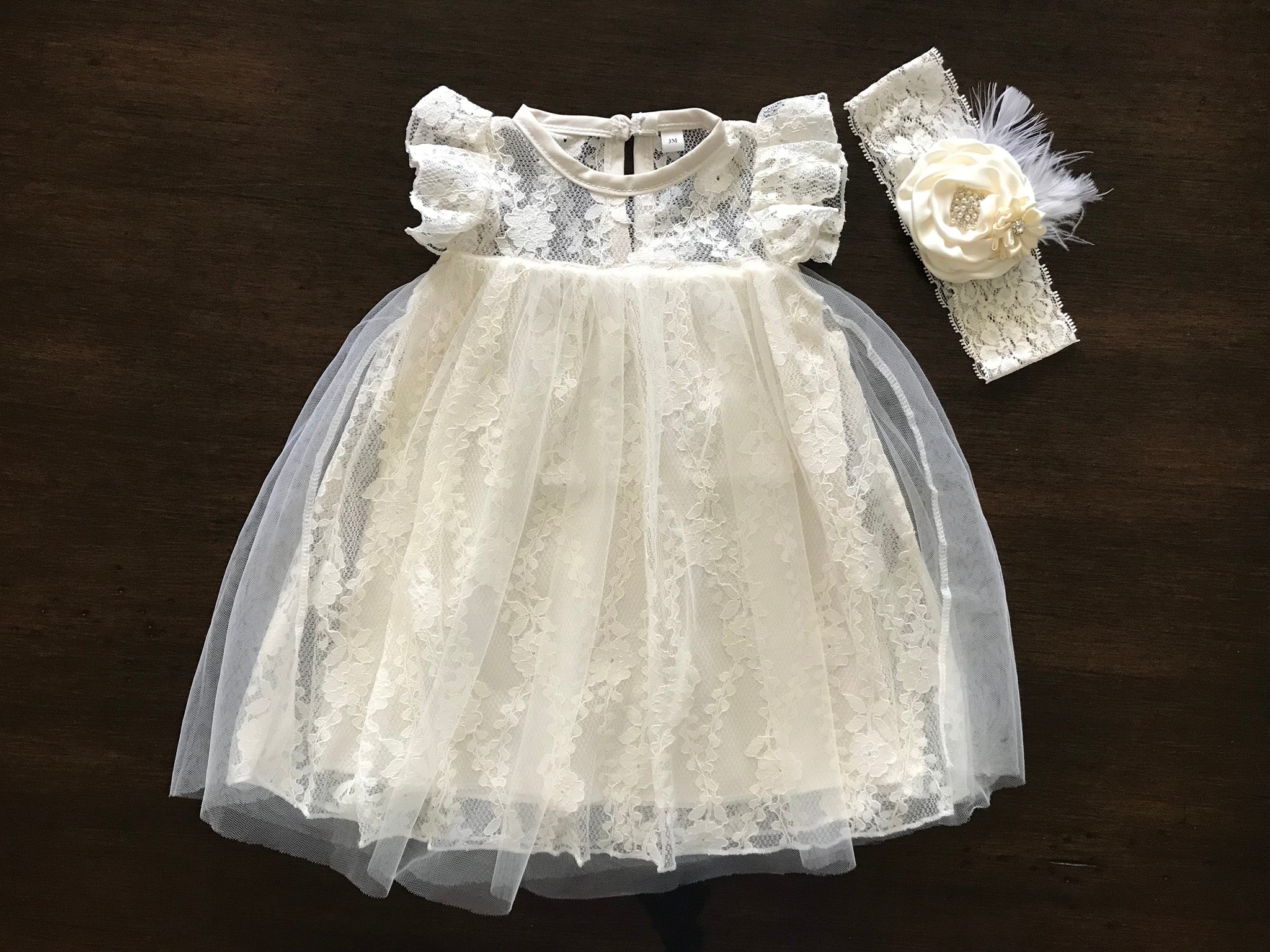 Baby Dress Vintage Christening Dress Vintage Cream Lace Christening Dress With Headband French Ivory/Vintage Rose Baby Dress Vintage Christening Dress Vintage Cream Lace Christening Dress With Headband French Ivory/Vintage Rose