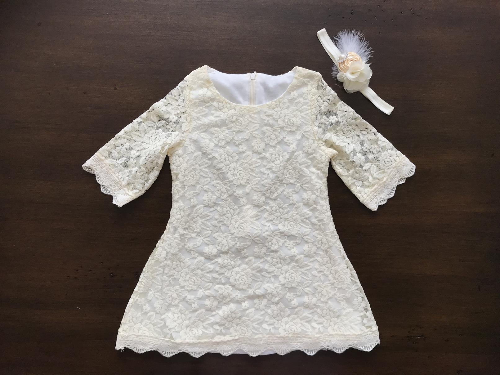 Vintage Cream Lace Dress with Ivory Headband 6-9 Months / Creme Brulee Vintage Cream Lace Dress with Ivory Headband 6-9 Months / Creme Brulee